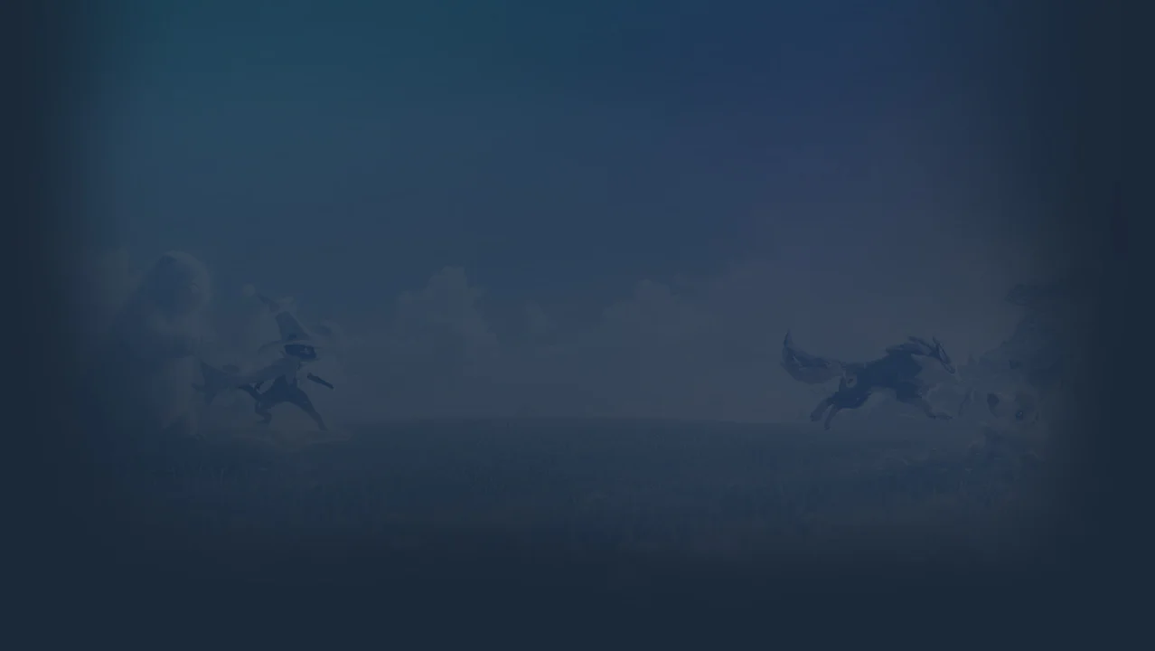 Una captura promocional de Aniimo muestra a dos Prismana distintivos: una criatura bípeda angular a la izquierda y una criatura lobuna saltando a la derecha, en un paisaje oscuro y brumoso, ilustrando la variedad de criaturas para cazar en el Pacto Prismana.