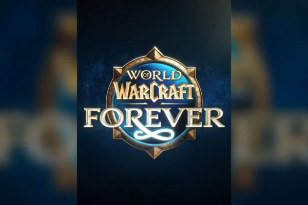 Logo promocional de World of Warcraft: Forever presentado en la BlizzCon 2026, destacando el título con un símbolo de infinito integrado.