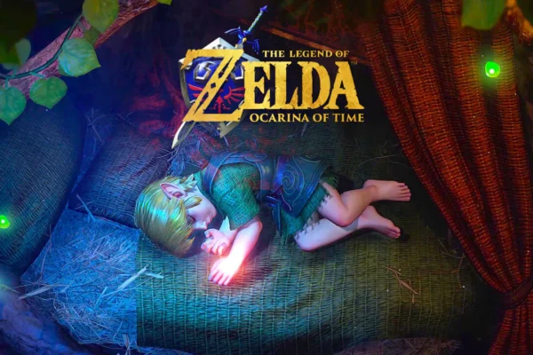 High-fidelity cinematic render of Link sleeping in a bed, illustrating the updated graphical style of the Ocarina of Time Remake for Nintendo Switch 2.