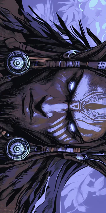 Retrato de cerca de un personaje principal de MindsEye con marcas faciales y ojos brillantes, ilustrando el diseño artístico del estudio Build A Rocket Boy.