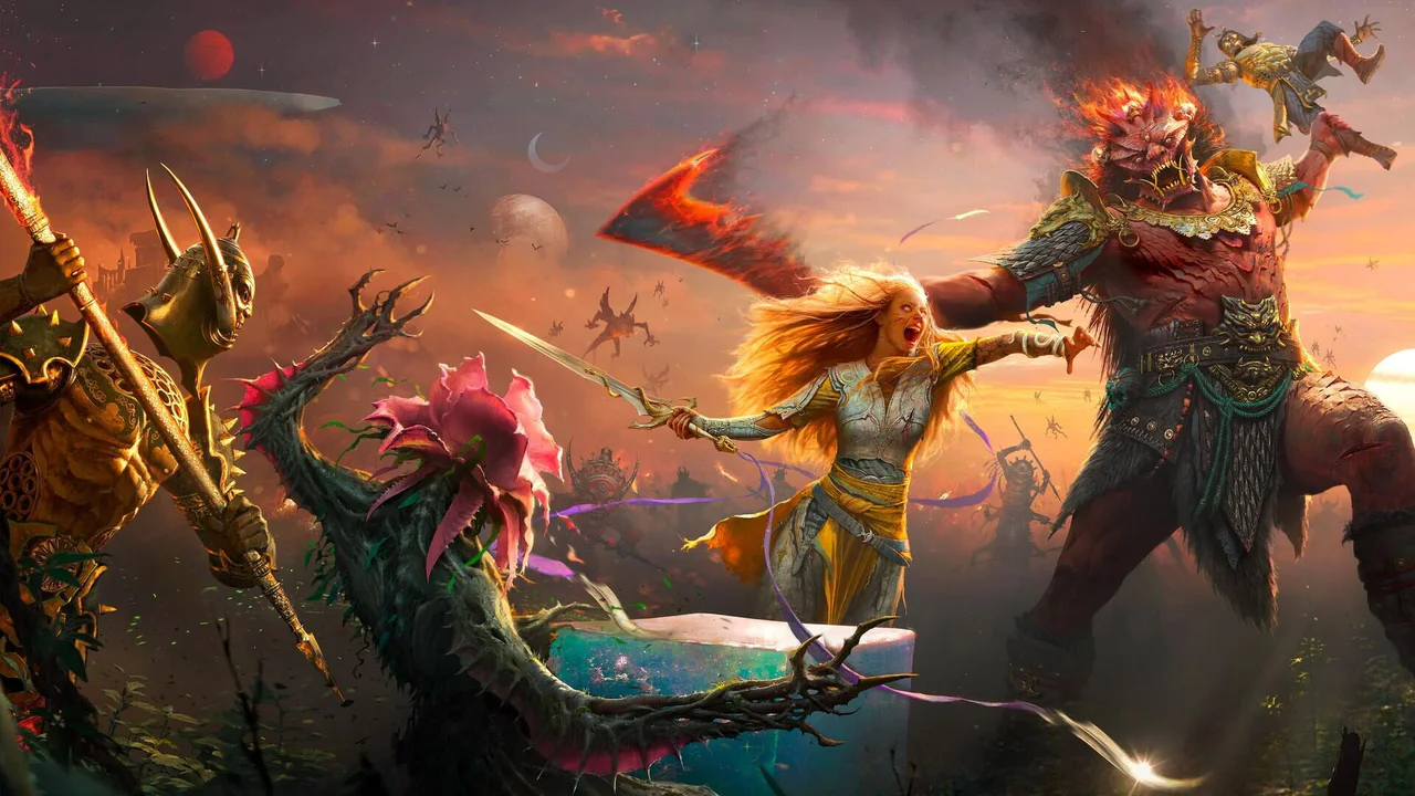 Laufey en pleno combate épico contra un imponente guerrero demoníaco durante la nueva narrativa revelada para el videojuego God of War: Laufey.