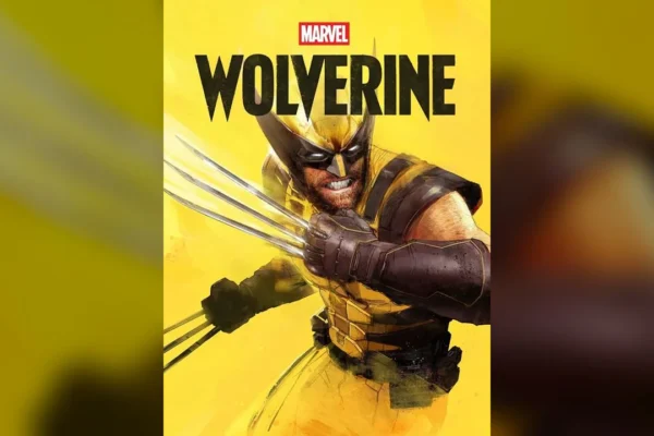 Arte promocional oficial de Marvel's Wolverine con el protagonista mostrando sus garras de adamantium sobre un fondo amarillo.