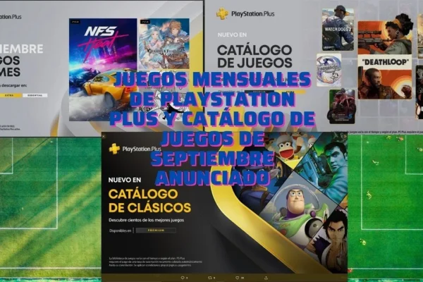 Collage of PlayStation Plus monthly games announcements showing catalogs for Extra, Premium, and classic titles for September.