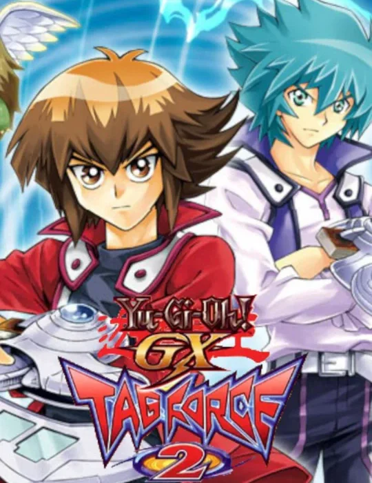 Portada oficial de Yu-Gi-Oh! Tag Force GX con Jaden Yuki y Aster Phoenix, ilustrando el esperado regreso de la serie a consolas modernas.
