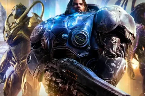 Los icónicos héroes de StarCraft: Jim Raynor en su armadura Terran, Zeratul el Protoss, y Sarah Kerrigan la Reina de las Cuchillas Zerg, posan heroicamente en una ilustración digital. Esta imagen de los personajes principales de las tres facciones ilustra las expectativas de la comunidad ante el posible anuncio de un nuevo juego de StarCraft por Blizzard.