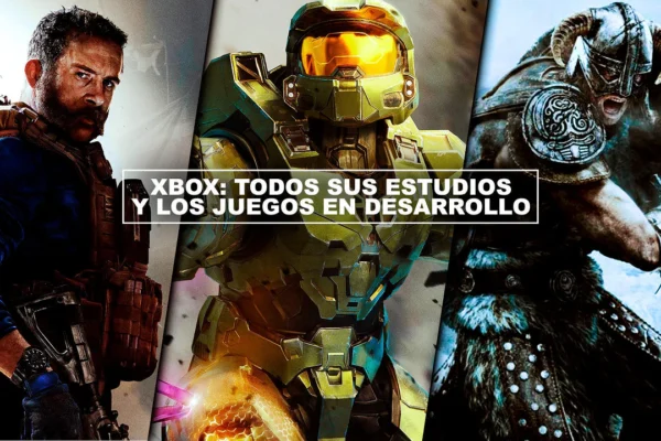 Collage promocional de Xbox que presenta al Jefe Maestro de Halo flanqueado por personajes de Call of Duty y Skyrim, representando la cartera de estudios de Microsoft.