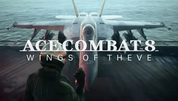 Key art for Ace Combat 8: Wings of Theve showing a pilot preparing for takeoff on an aircraft carrier.