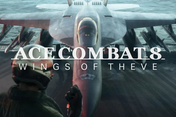 Key art for Ace Combat 8: Wings of Theve featuring a pilot preparing to take off in a fighter jet on an aircraft carrier.