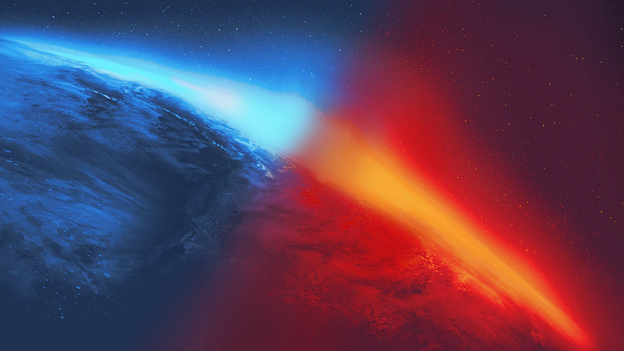 Arte conceptual de la atmósfera de un planeta en el espacio con un efecto visual de impacto energético, utilizado para representar el universo de Mass Effect tras las noticias del cierre de BioWare.
