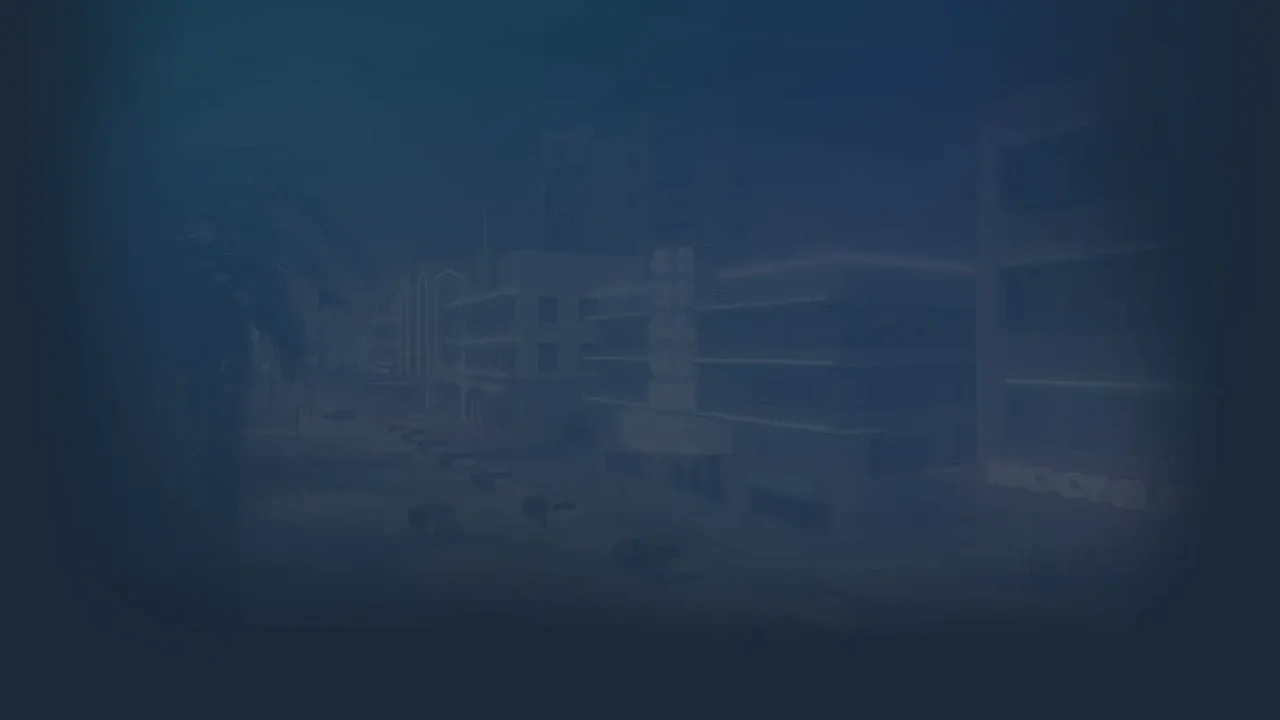 Vista panorámica de la ciudad de Vice City en Grand Theft Auto VI, con su icónica arquitectura costera y atmósfera urbana al atardecer.