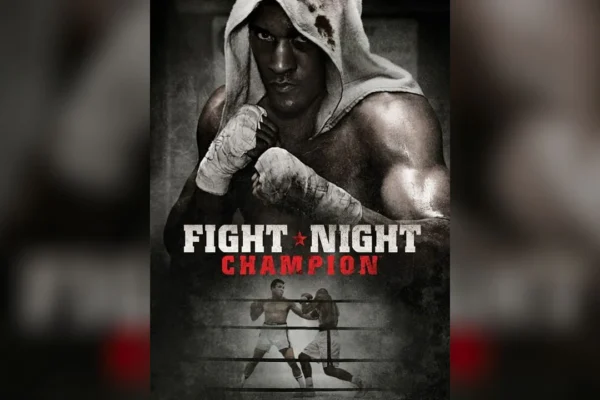 Portada oficial de Fight Night Champion con un boxeador encapuchado y vendas en las manos en primer plano, y una escena de combate en un ring de boxeo en la parte inferior, ilustrando el esperado regreso de la serie de EA Sports.