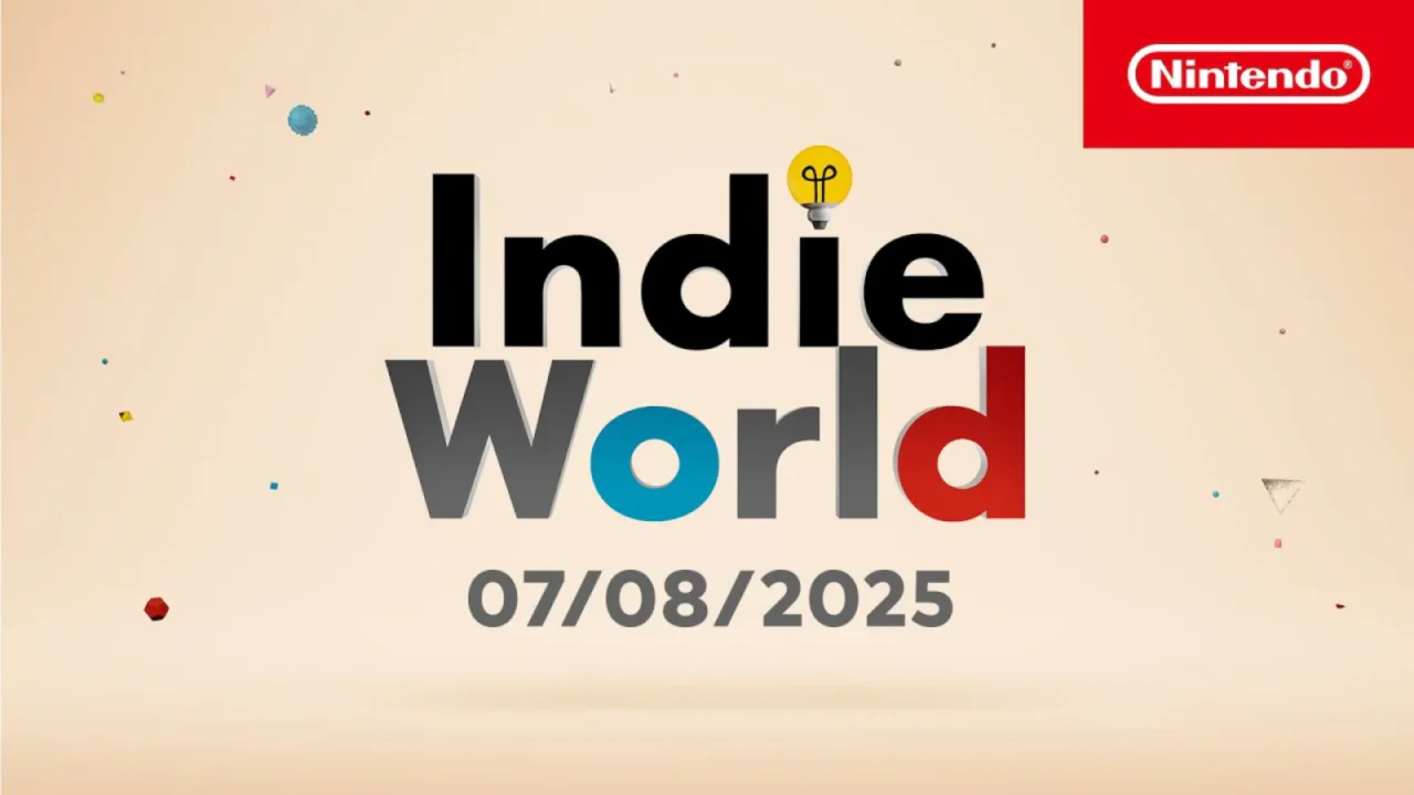 Official Nintendo Indie World presentation graphic featuring the event logo and the date 07/08/2025 on a clean background.