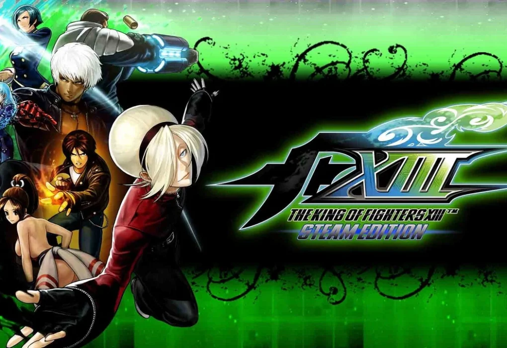 Arte promocional del videojuego The King of Fighters XIII Steam Edition, con múltiples personajes de lucha icónicos como Kyo Kusanagi y Mai Shiranui, destacando claramente el logo que incluye la mención 'Steam Edition', lo que lo asocia directamente a la plataforma.